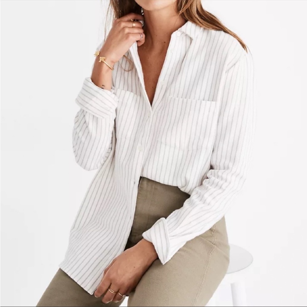 Madewell White Striped Button Down Shirt